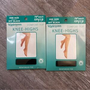 🖤 2 pair Walgreens Comfort Top Knee-Highs Off Black | One Size 8.5-11